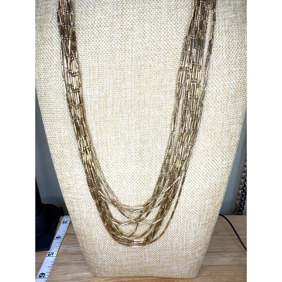 Coldwater Creek Long Layered Gold-Tone Necklace With Multi-Strand Tubular Beads - Picture 3 of 9